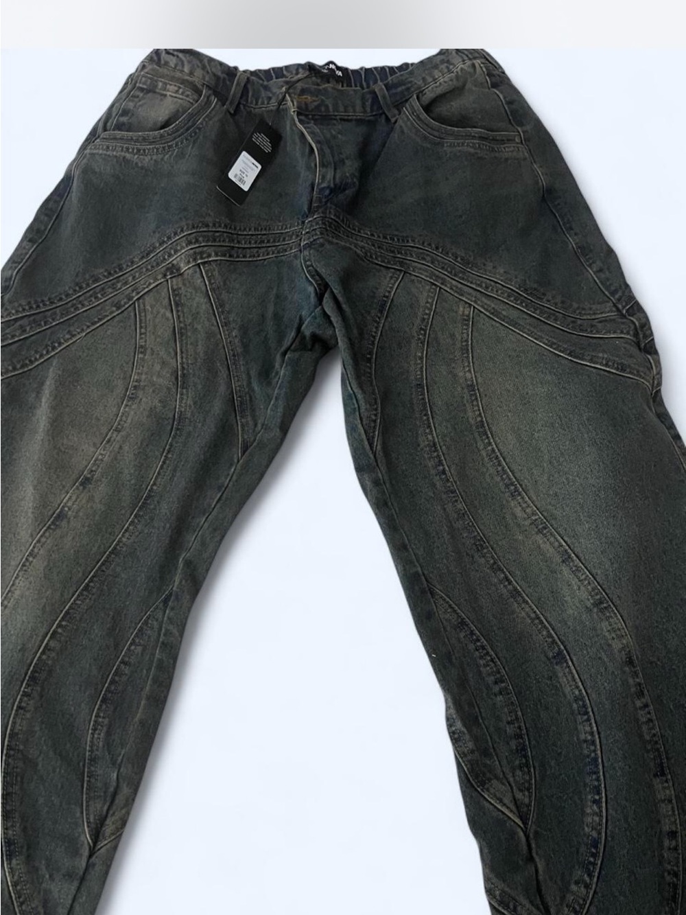 Women Curved Panel Dark Gray Jeans